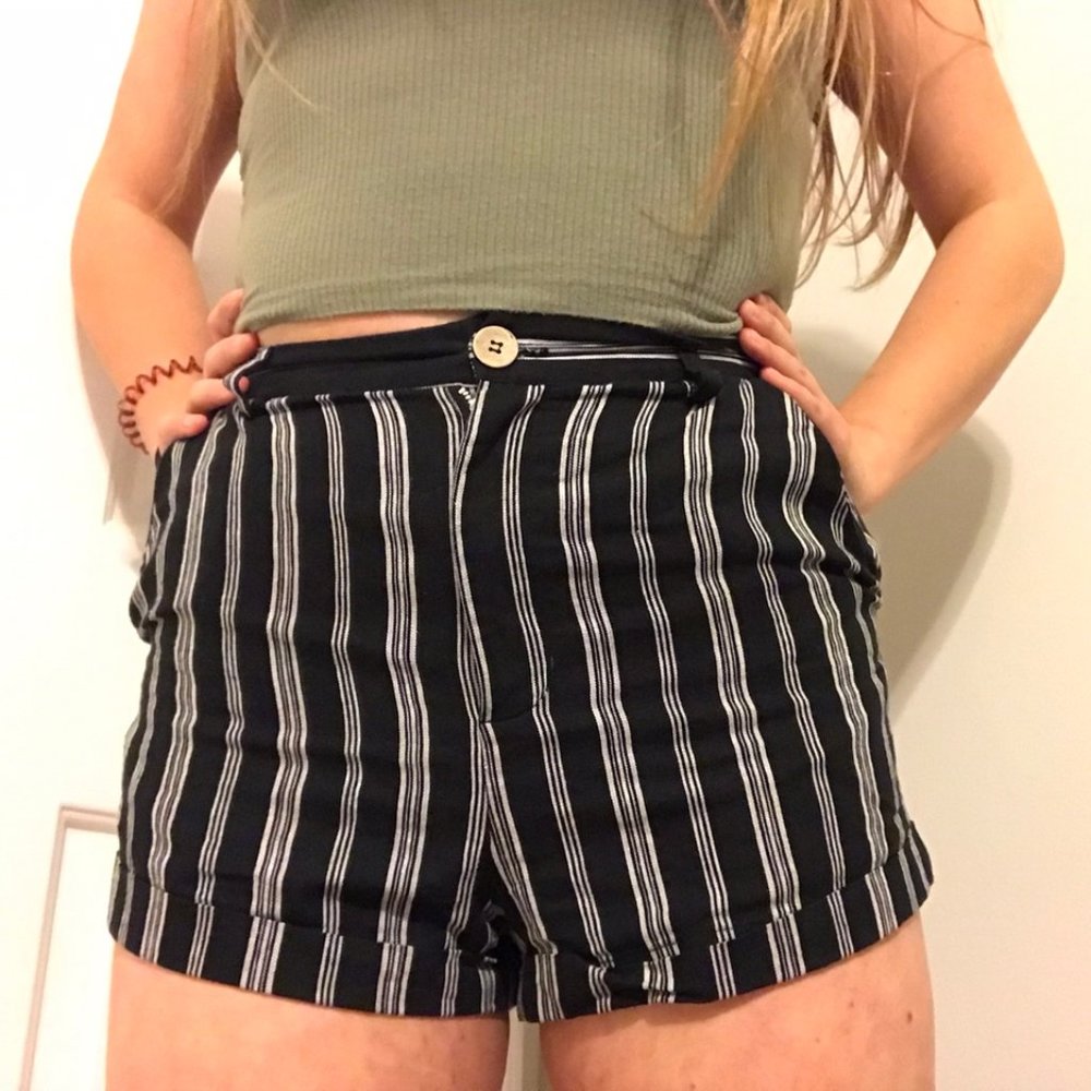 Canvas Black and White Striped Shorts
